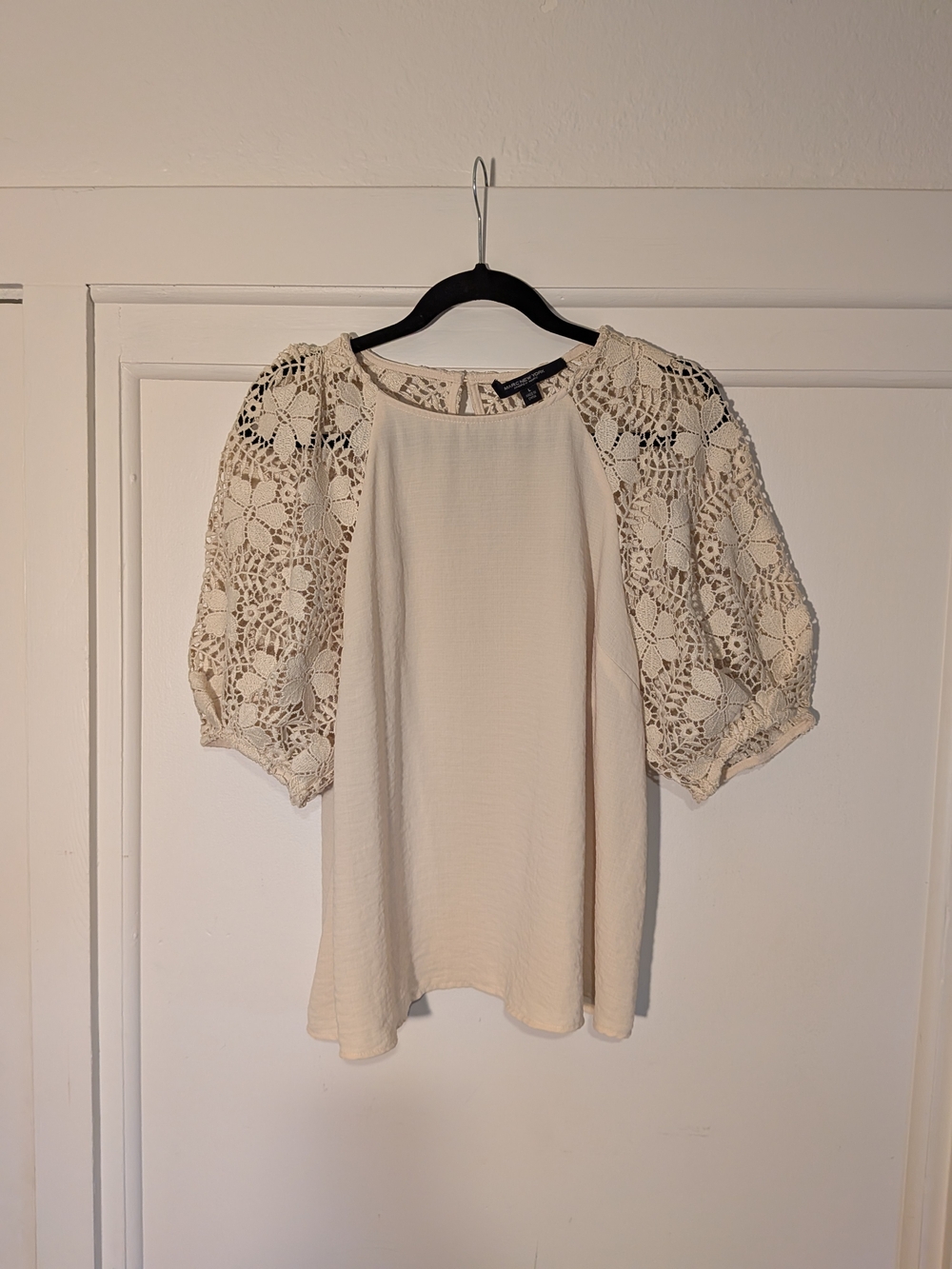 Marc New York Beige Crochet Sleeve Women's Top